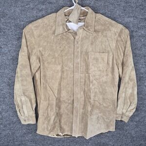 Vintage Weekendz Off Men's L Tan Genuine Suede Leather Biker Shirt Jacket